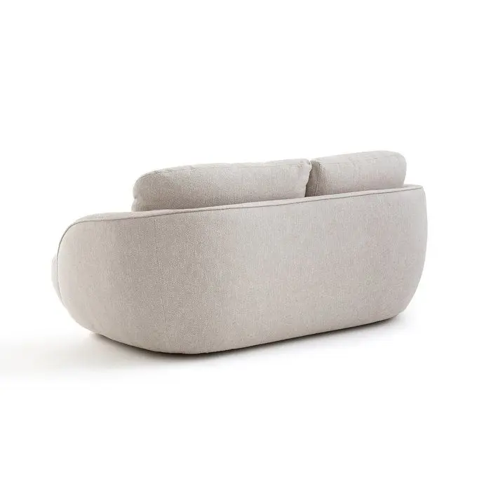 Back view of the bench sofa: the rounded back wraps around the loose back cushions, on a white background